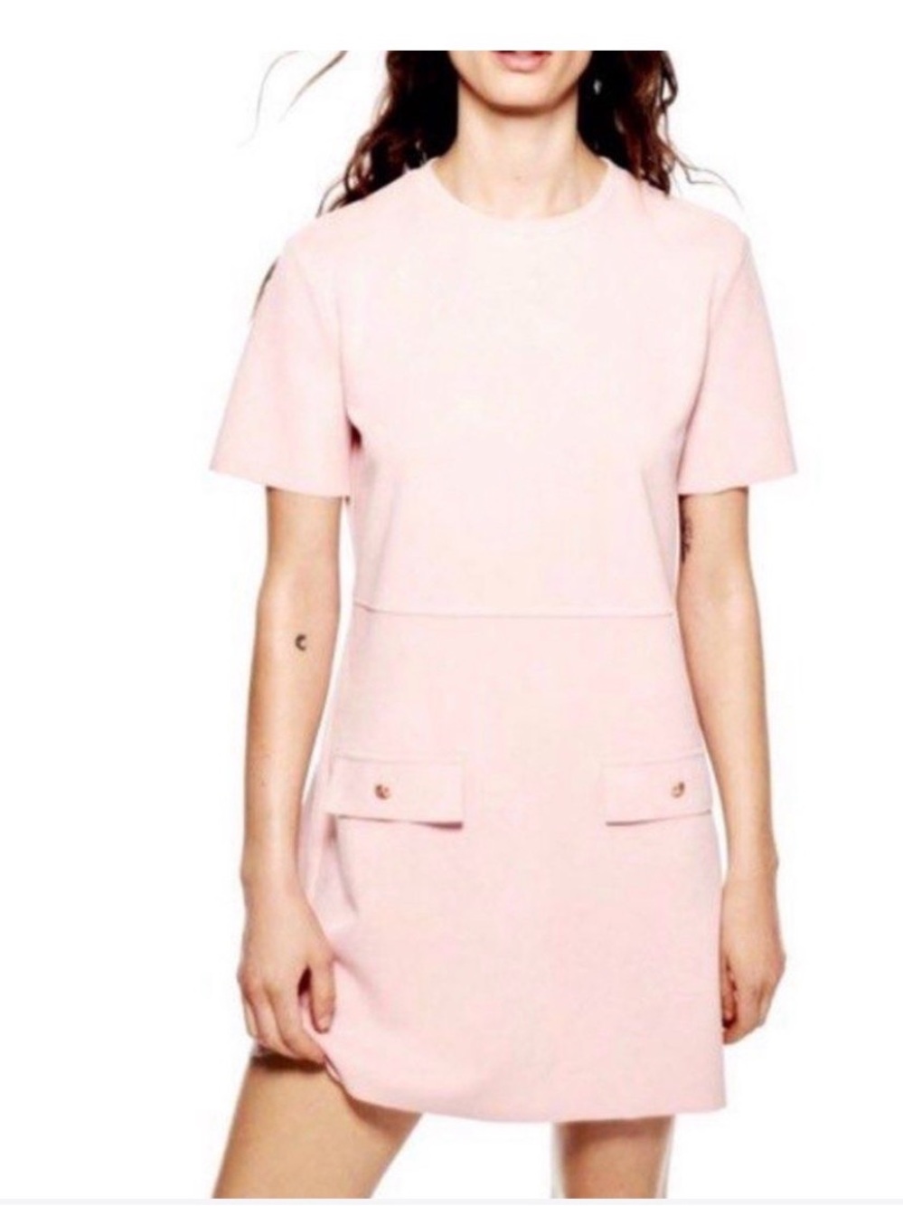 Zara Faux Suede Pink Mini Dress with Front Pocket Flaps NWT